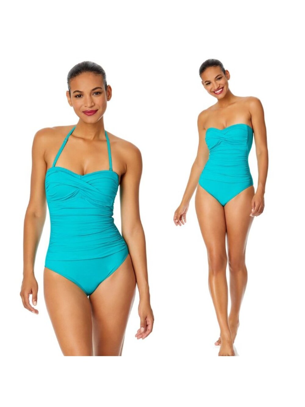 Anne Cole Women's Live In Color Twist Front Shirred One Piece blue Swimsuit Sz 6